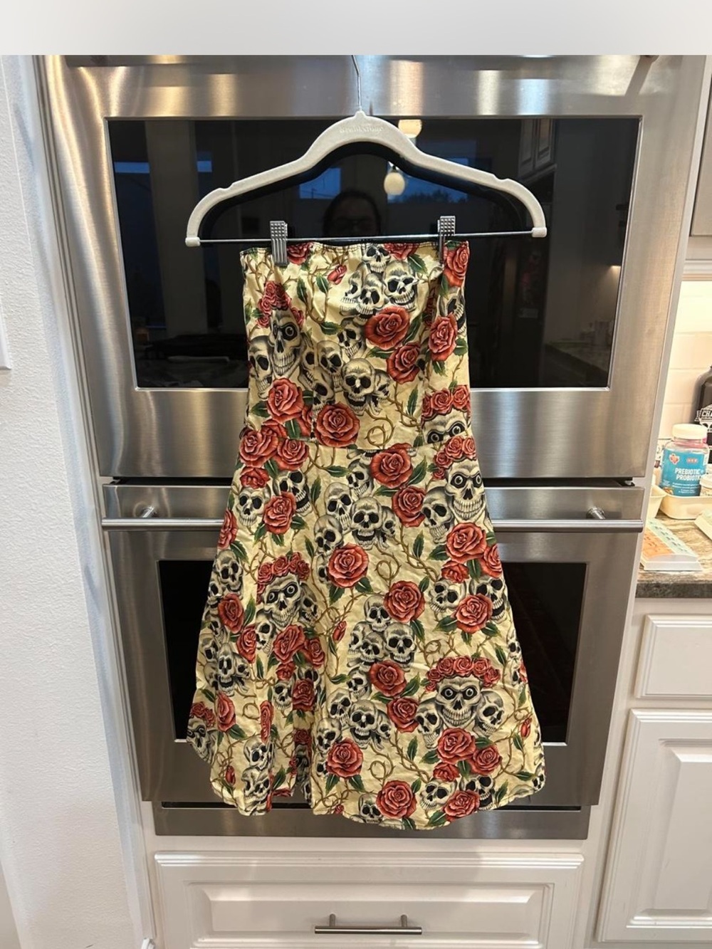 Folter Strapless Floral & Skull Print Dress made in USA size S missing belt GUC - Picture 1 of 6